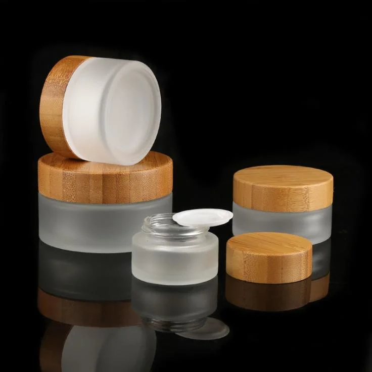 15g 30g 50g 100g Empty Custom Natural Clear Frosted Glass Bamboo Cosmetic Cream Jar with Bamboo Lid